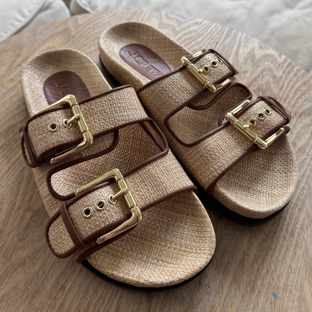J CREW Colbie Wide-strap Buckle Sandals Raffia Size 7 - Picture 2 of 5